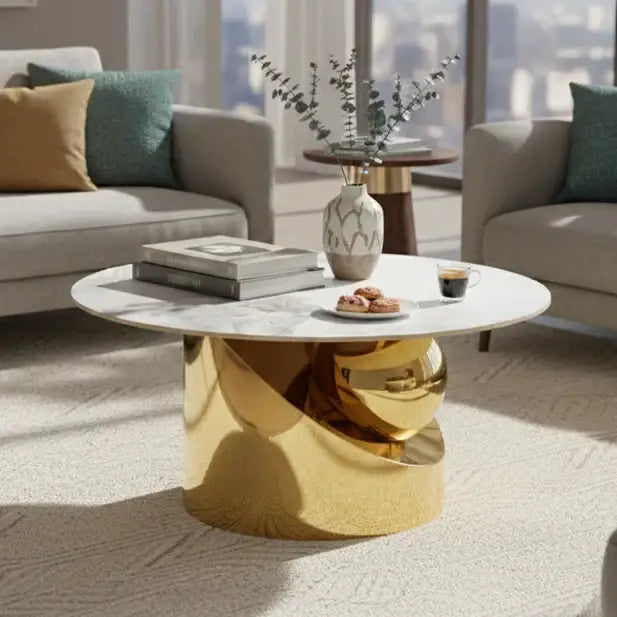 Round White & Gold Coffee Table for Modern Spaces