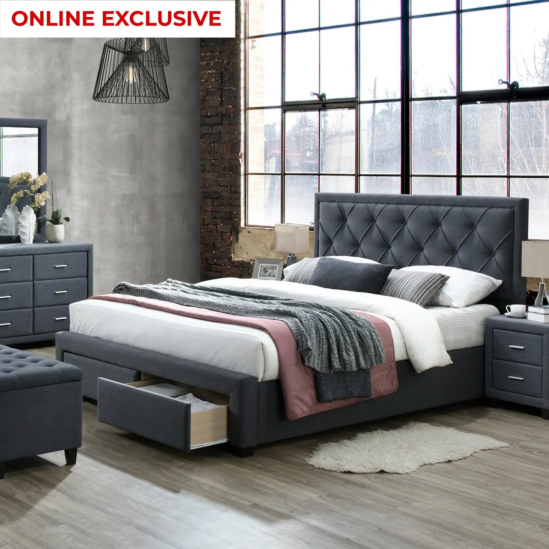 Sama Queen Bed – Dark Grey