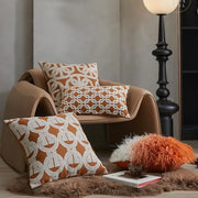 Set of 2 Orange Geometric Linen Throw Pillow Covers, 18x18 Inch Decorative Cushion Covers with Hidden Zipper-GCC Home Center