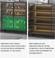 Shoe Cabinet in Tempered Glass Doors, Shoe Storage Racks Spacious 6-Tiers with Ambient Lighting-GCC Home Center