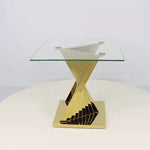 Load image into Gallery viewer, Side Table – Sintra Gold | Premium Glass &amp; Gold Stainless Steel End Table