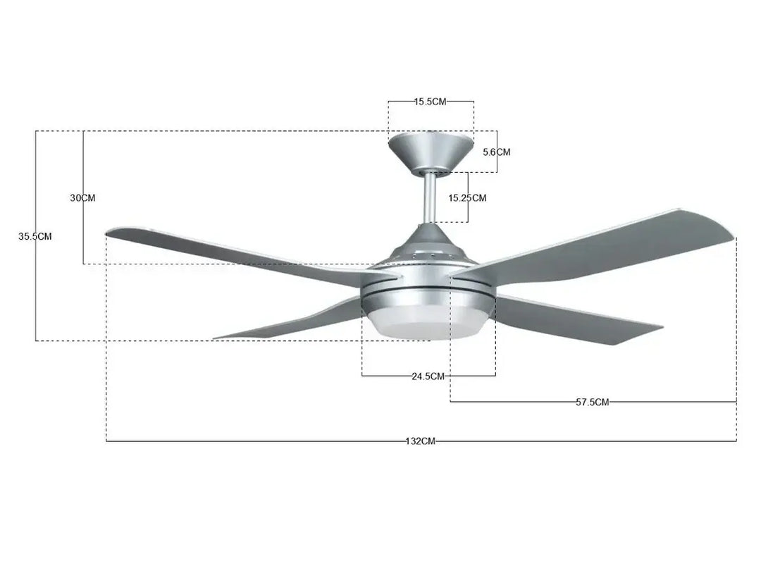 Silver Ceiling Fan Ø132 cm Light Integrated And Remote Control Included