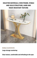 Load image into Gallery viewer, Simple Entrance Console Table in Slate Marble Top and Gold Metal Base 120cm-GCC Home Center