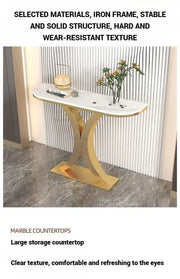 Simple Entrance Console Table in Slate Marble Top and Gold Metal Base 120cm-GCC Home Center