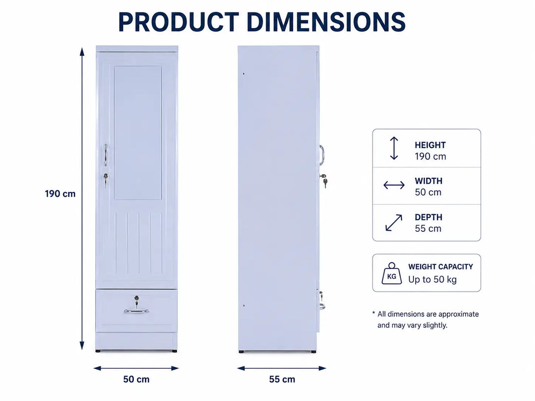 Arabian Mall Single Door Wooden Wardrobe with Shelf and Lockable Drawer