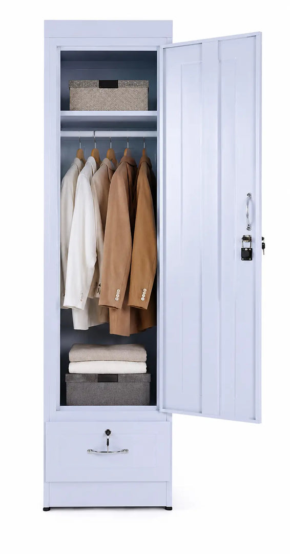 Arabian Mall Single Door Wooden Wardrobe with Shelf and Lockable Drawer