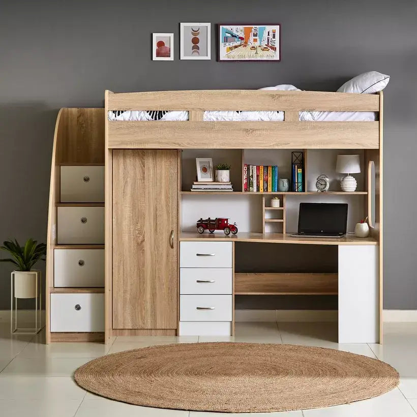 Single Loft Bed with Storage - 90x190 cm-GCC Home Center