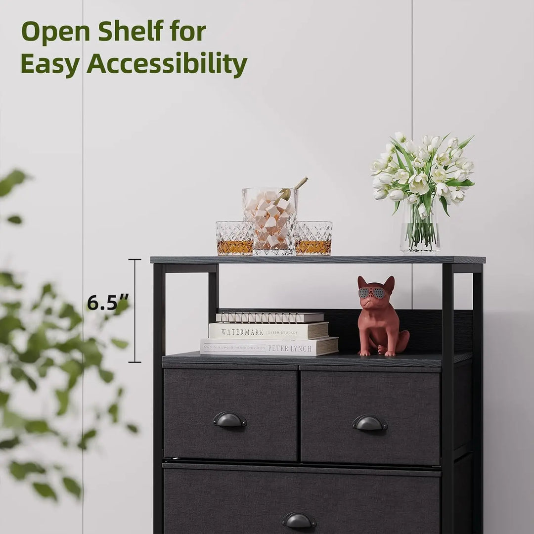 SKY-TOUCH 3 Fabric Drawer Nightstand Storage Chest Unit Home Cabinet w/Shelves Home Living Room Bedroom Entryway Living Furniture, Black,22.8 * 11.4 * 24.8 inch