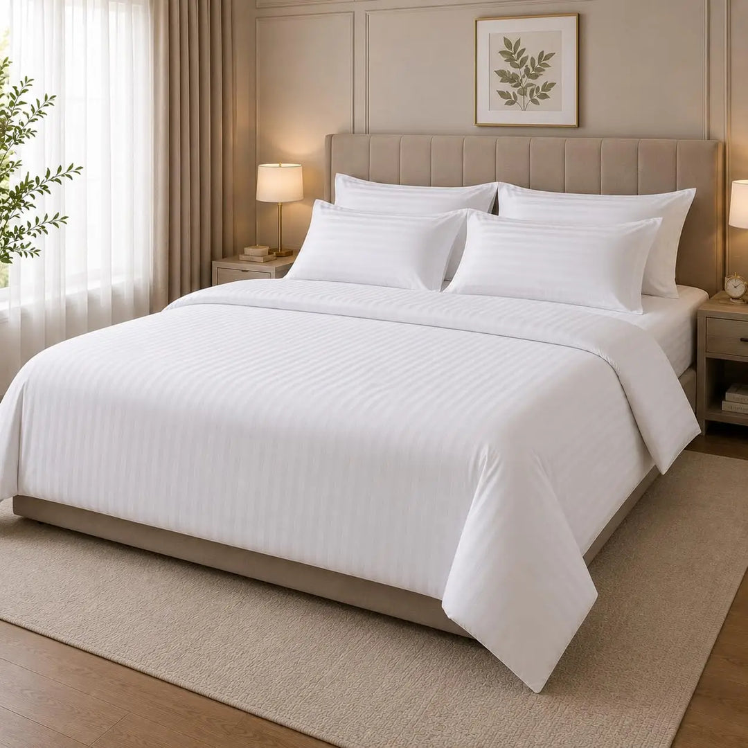 Sleeping Bear 6-Piece Luxury King Size Cotton Bedsheet - Quilt Cover Set | 1 Fitted 200 * 200 Sheet + 1 Quilt Cover + 4 Pillow Cases (Beige)
