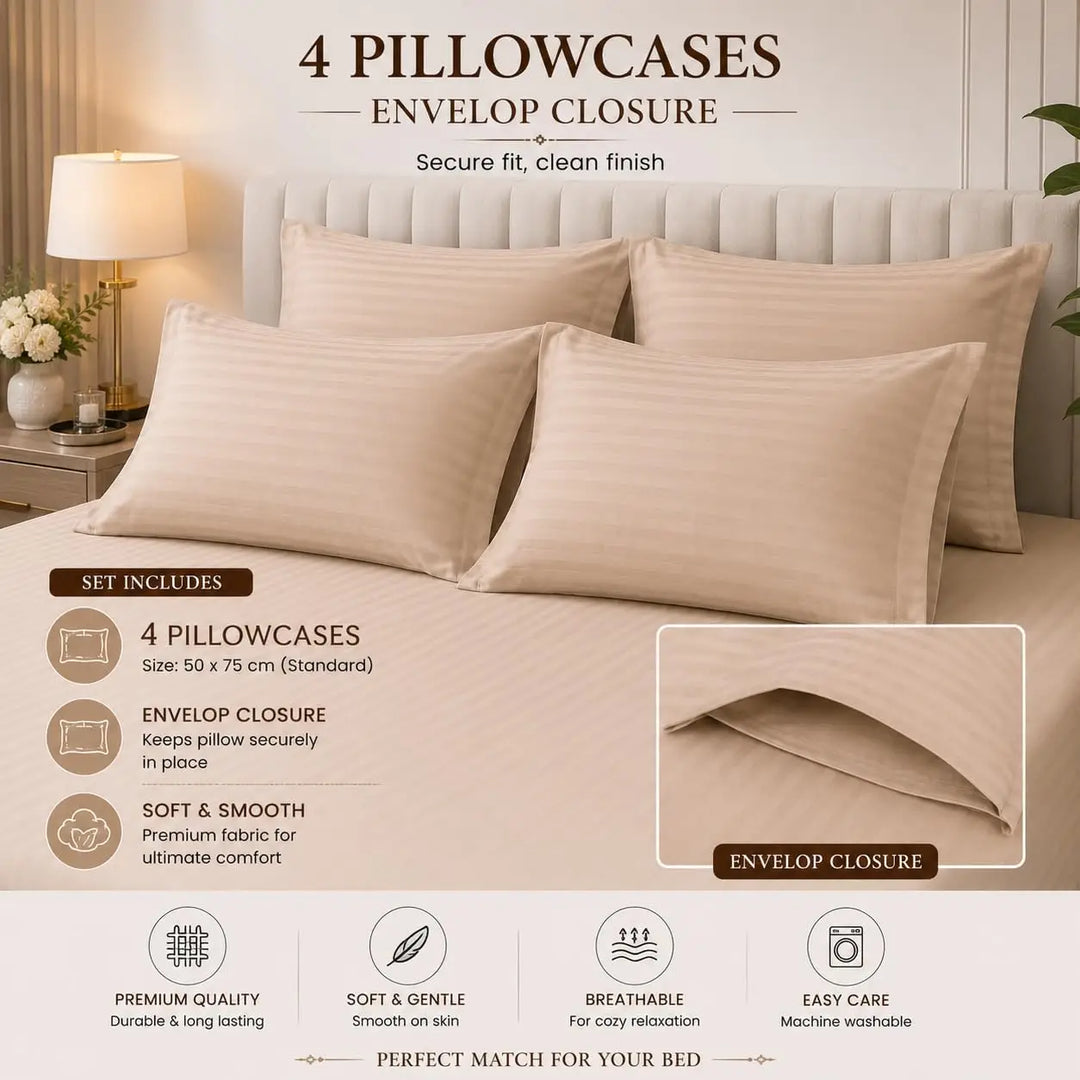 Sleeping Bear 6-Piece Luxury King Size Cotton Bedsheet - Quilt Cover Set | 1 Fitted 200 * 200 Sheet + 1 Quilt Cover + 4 Pillow Cases (Beige)