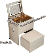 Load image into Gallery viewer, Smart Compact Dressing Vanity Table with LED Mirror, Foldable Bench, and Storage Drawers-GCC Home Center