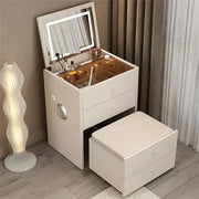 Smart Compact Dressing Vanity Table with LED Mirror, Foldable Bench, and Storage Drawers-GCC Home Center