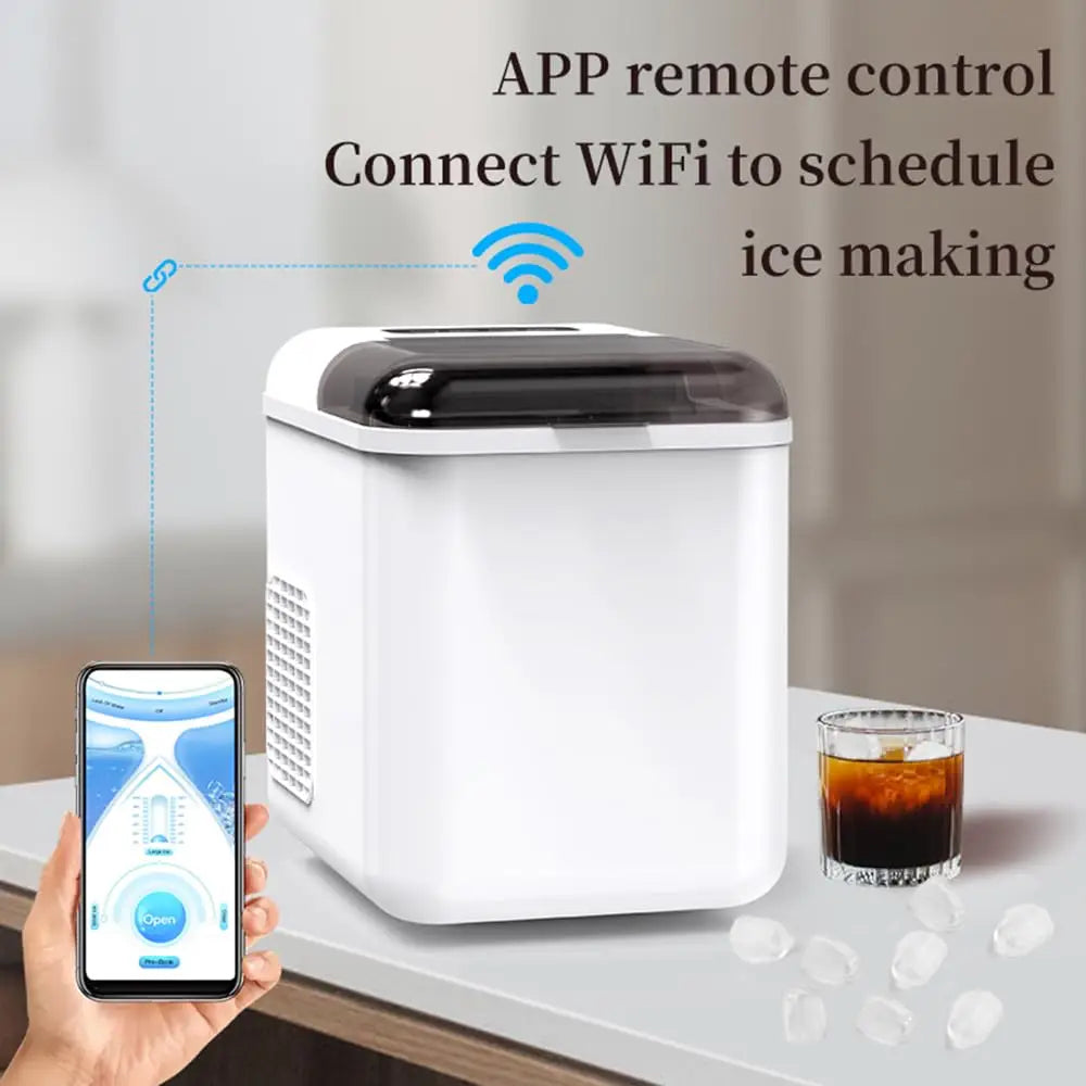Smart Ice Maker, Fast 6-8 Min Ice Production Machine, APP Remote Control Ice Maker with Automatic Cleaning, Compact Countertop Design for Home Office Kitchen, Energy Efficient Ice Machine