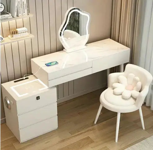Smart Makeup Vanity Table Set with LED Mirror, Bluetooth Speaker, and Wireless Charging-GCC Home Center