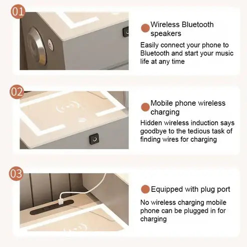 Smart Makeup Vanity Table Set with LED Mirror, Bluetooth Speaker, and Wireless Charging-GCC Home Center
