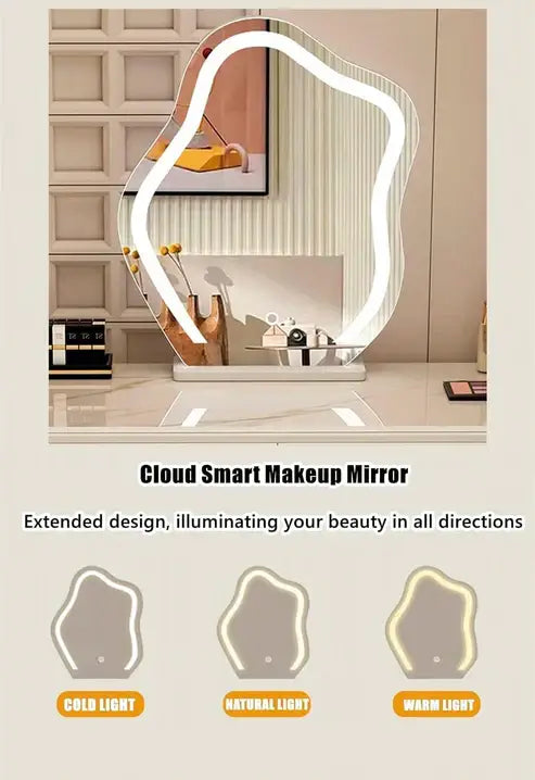 Smart Vanity Table with LED Mirror, Bluetooth Speaker, Wireless Charging - White, Solid Wood-GCC Home Center