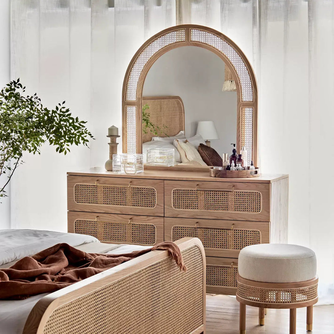 Solid Wood 6-Drawer Dresser With Mirror, Luxury Dressing Table For Organized Storage-GCC Home Center