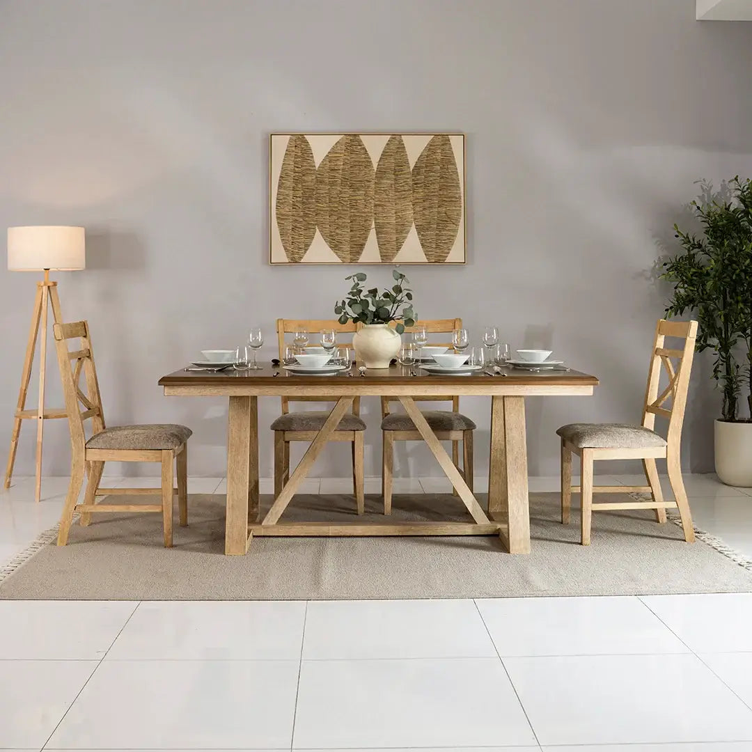 Solid Wood 6-Seater Dining Set – Oak & Peanut
