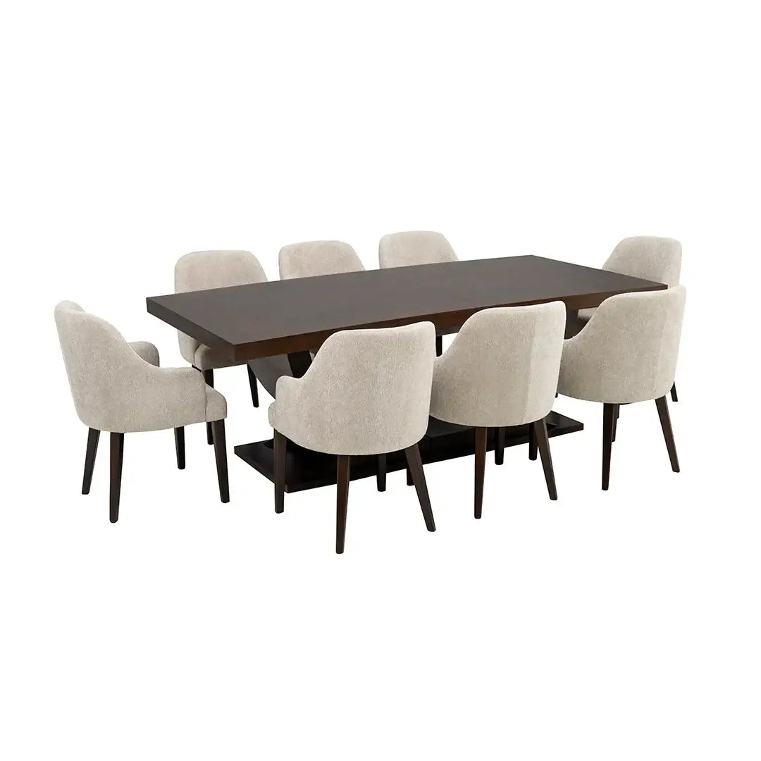 Solid Wood 8-Seater Dining Set – Brown
