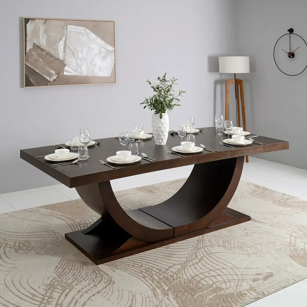 Solid Wood 8-Seater Dining Set – Brown