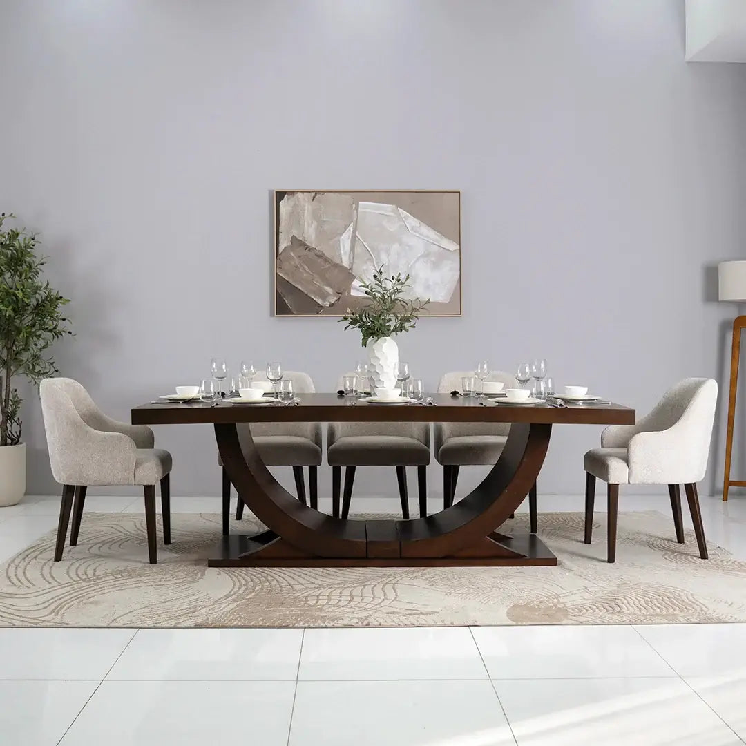 Solid Wood 8-Seater Dining Set – Brown
