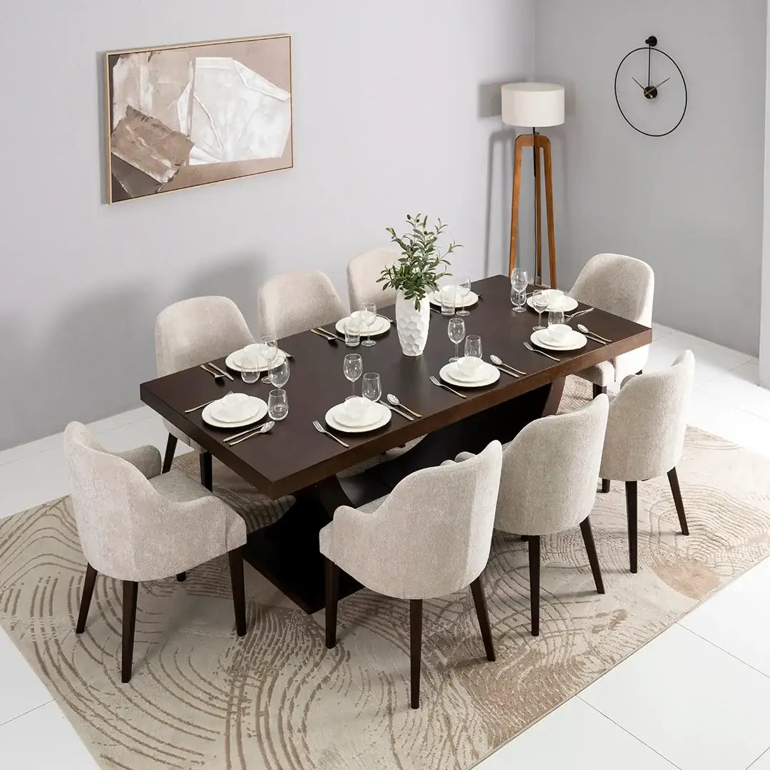 Solid Wood 8-Seater Dining Set – Brown