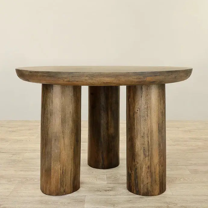 Solid Wood Round Wooden Dining Table – Antique Brown
