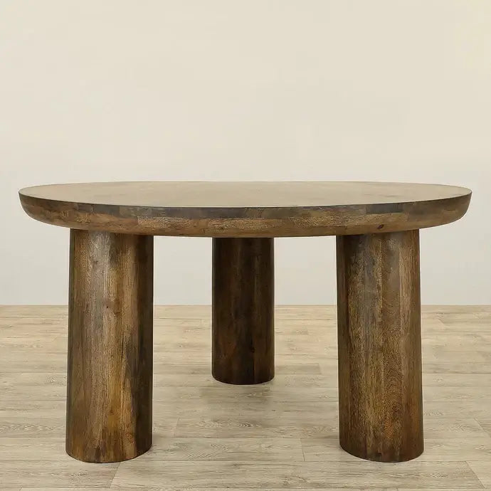 Solid Wood Round Wooden Dining Table – Antique Brown