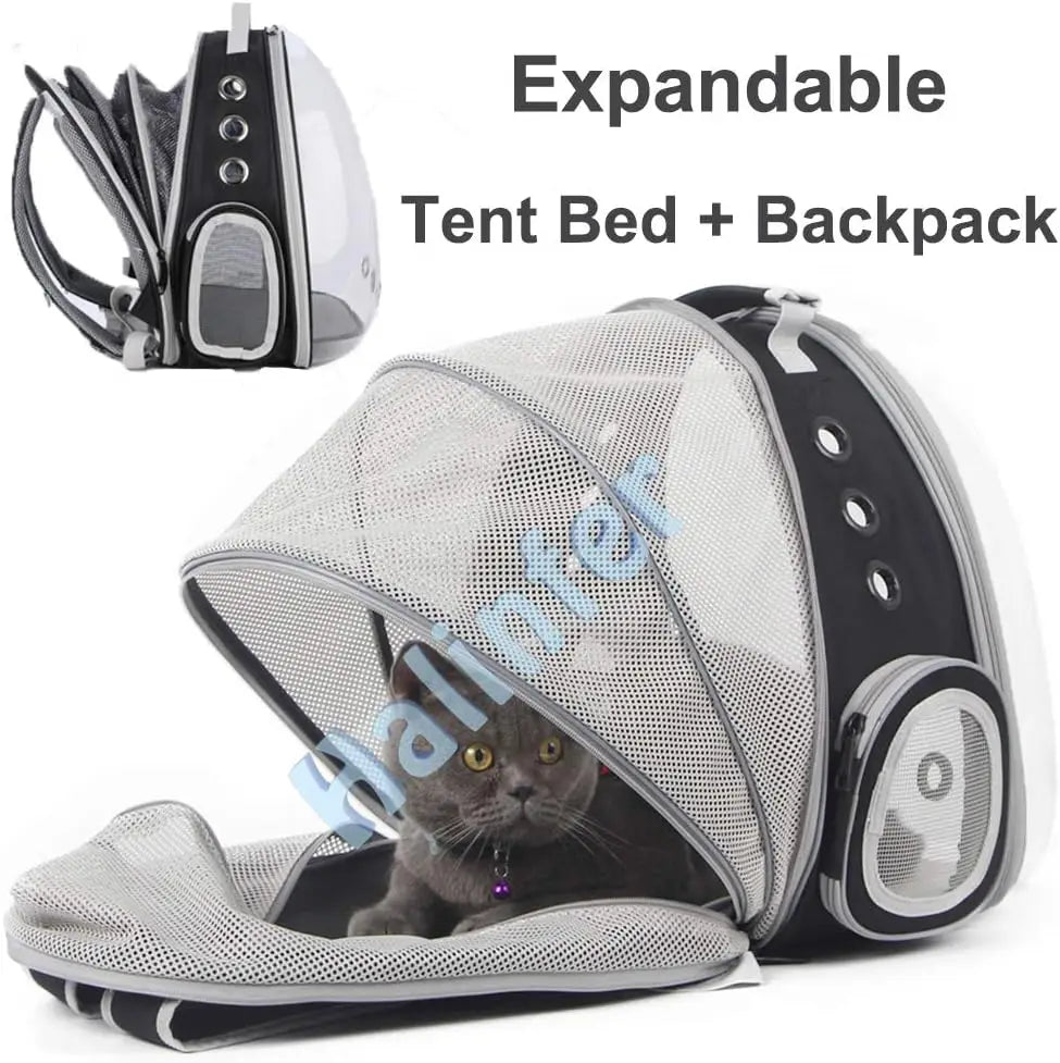 halinfer SOURCER Expandable Bubble Cat Carrier Backpack, Space Capsule Pet Carrier for Small Dog, Transparent Pet Hiking Traveling Backpack X-Large Grey