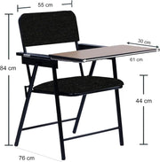 Spacecrafts Folding Cushion Study Chair with Writing Pad | Space Saving and Adjustable | Desk Chair | Black