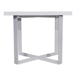 Load image into Gallery viewer, Square meeting table with modern white tabletop and sleek chrome finished x shaped metal legs for durable use