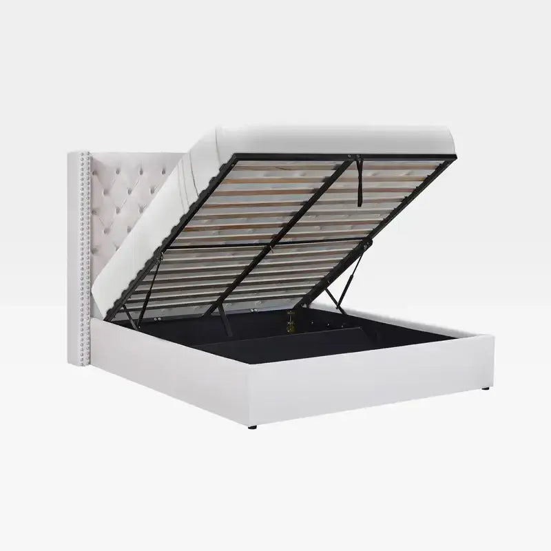 Storage Bed Beige – 160x200 cm | Elegant Upholstered Bed with Hydraulic Lift