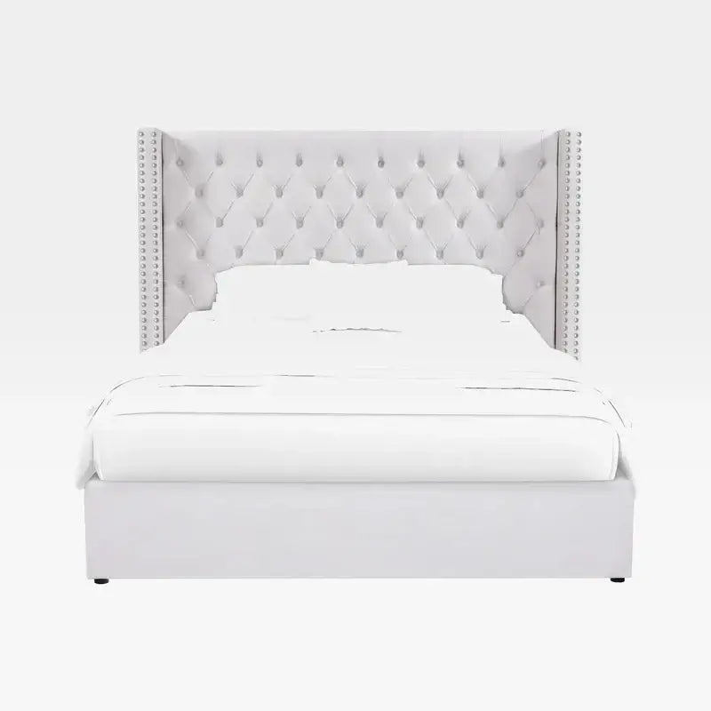 Storage Bed Beige – 160x200 cm | Elegant Upholstered Bed with Hydraulic Lift