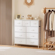 SKY-TOUCH Storage Cabinet : Bedroom Dresser with 9 Drawers Wide Storage Chest with Removable Fabric Bins Storage Organizer Unit for Living Room Entryway Hallway Nursery Kids Room (100*30*96CM White)-GCC Home Center