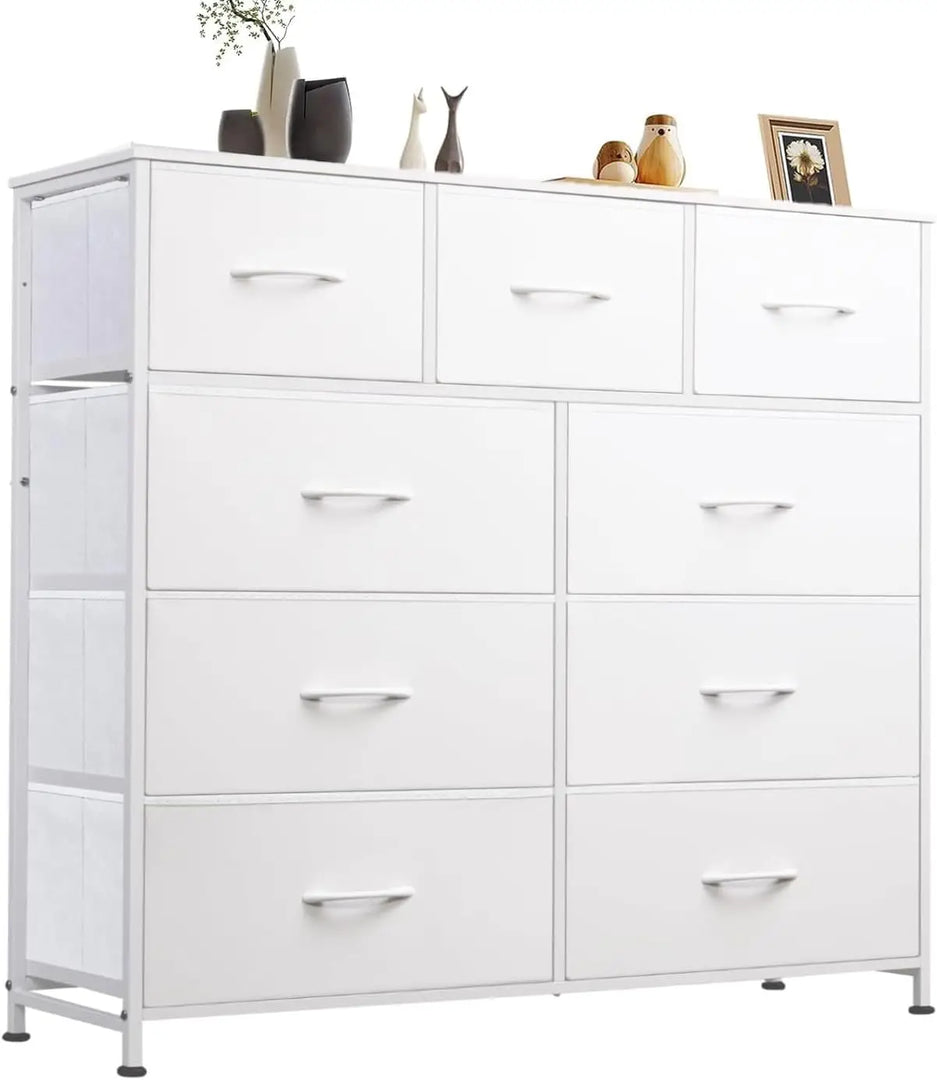 SKY-TOUCH Storage Cabinet : Bedroom Dresser with 9 Drawers Wide Storage Chest with Removable Fabric Bins Storage Organizer Unit for Living Room Entryway Hallway Nursery Kids Room (100*30*96CM White)-GCC Home Center