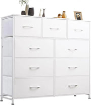 SKY-TOUCH Storage Cabinet : Bedroom Dresser with 9 Drawers Wide Storage Chest with Removable Fabric Bins Storage Organizer Unit for Living Room Entryway Hallway Nursery Kids Room (100*30*96CM White)-GCC Home Center