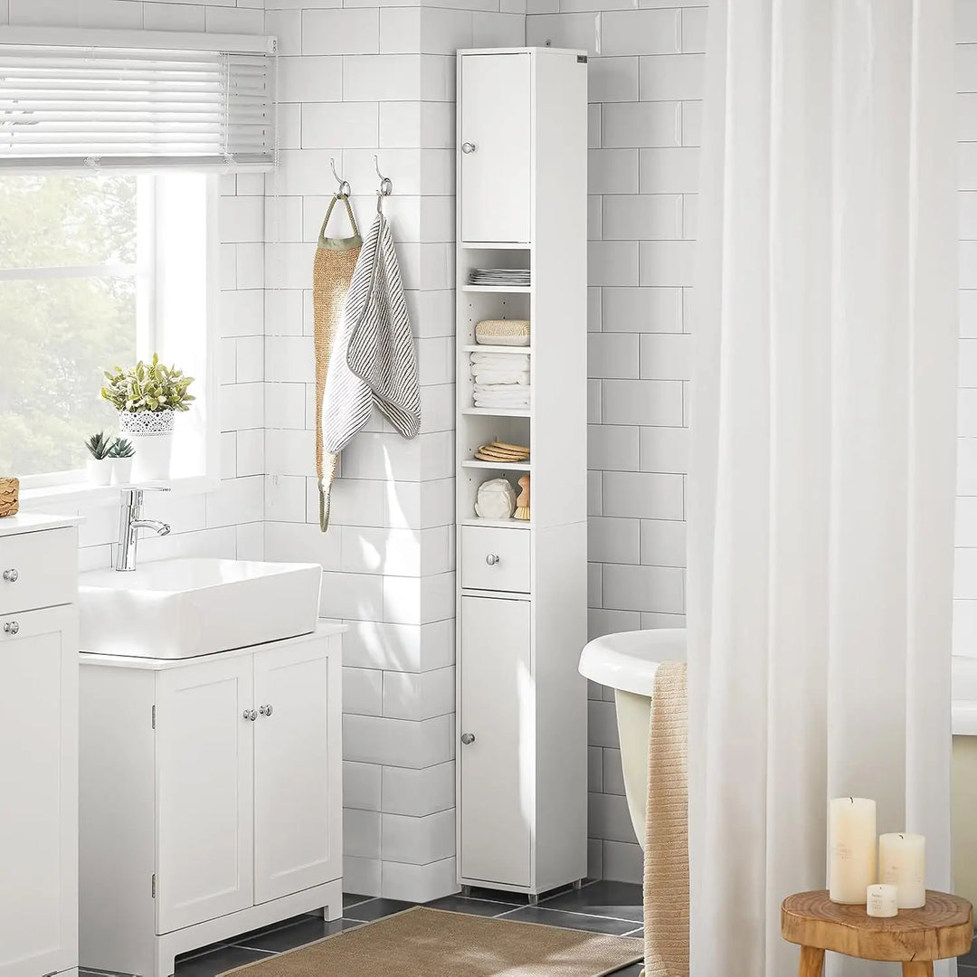 (Dubai Stock) SoBuy مجلس الوزراء Storage Cabinet Drawer Cabinet bathroom storage Bathroom Tall Cabinet 20x20x180cm (white) BZR34-W