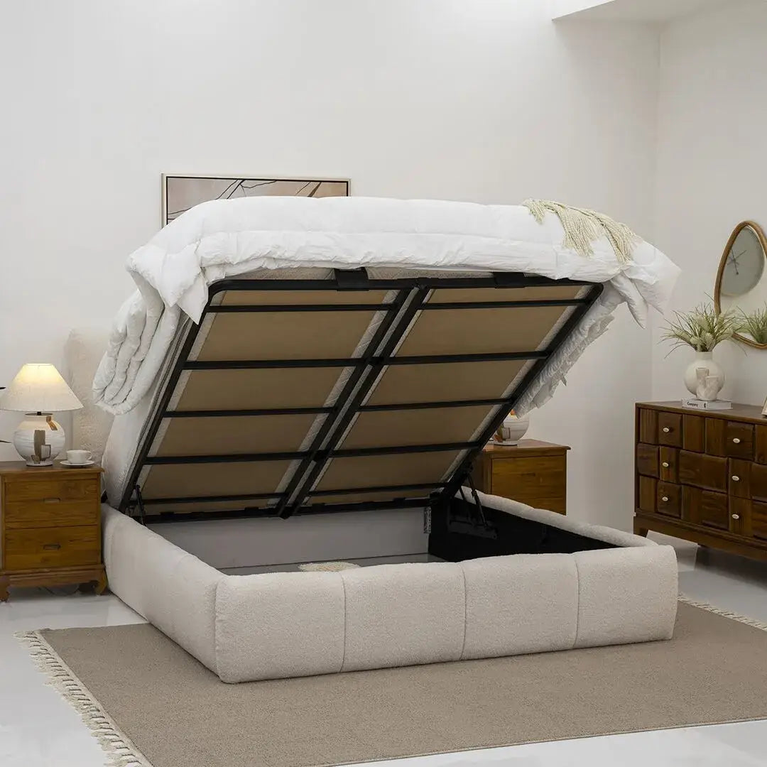 Sturdy MDF Hydraulic Bed With Lift-Up Storage