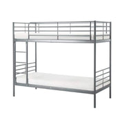 Sturdy Metal Bunk Bed with Space-Saving Design & Safety Guardrails - Twin Over Twin, 190 x 90 x 180 cm, Silver-GCC Home Center