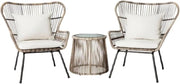 SUNRISE Premium Rattan Wicker Outdoor Club Chairs Table, Upgraded 2000 Hours UV Resistant Rattan Boho Patio Furniture Set with Cushions (2 Chairs +1 Table)