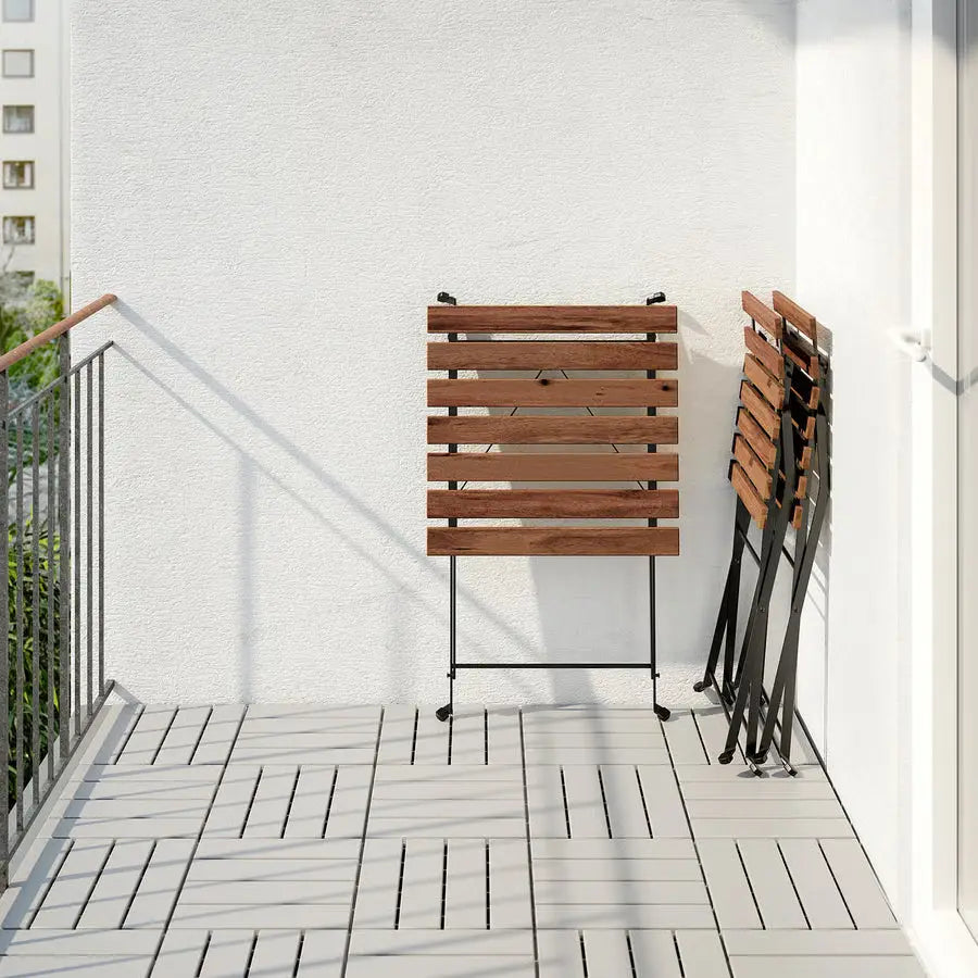 Table + 2 Chairs, Outdoor, Black/Light Brown Stained