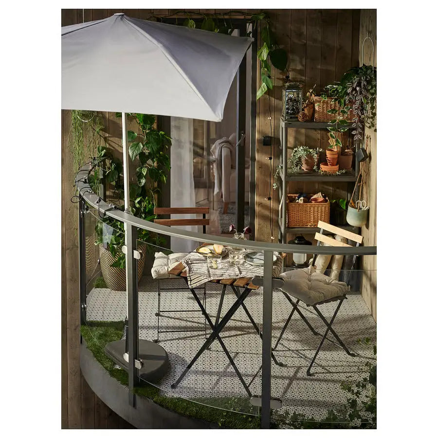 Table + 2 Chairs, Outdoor, Black/Light Brown Stained