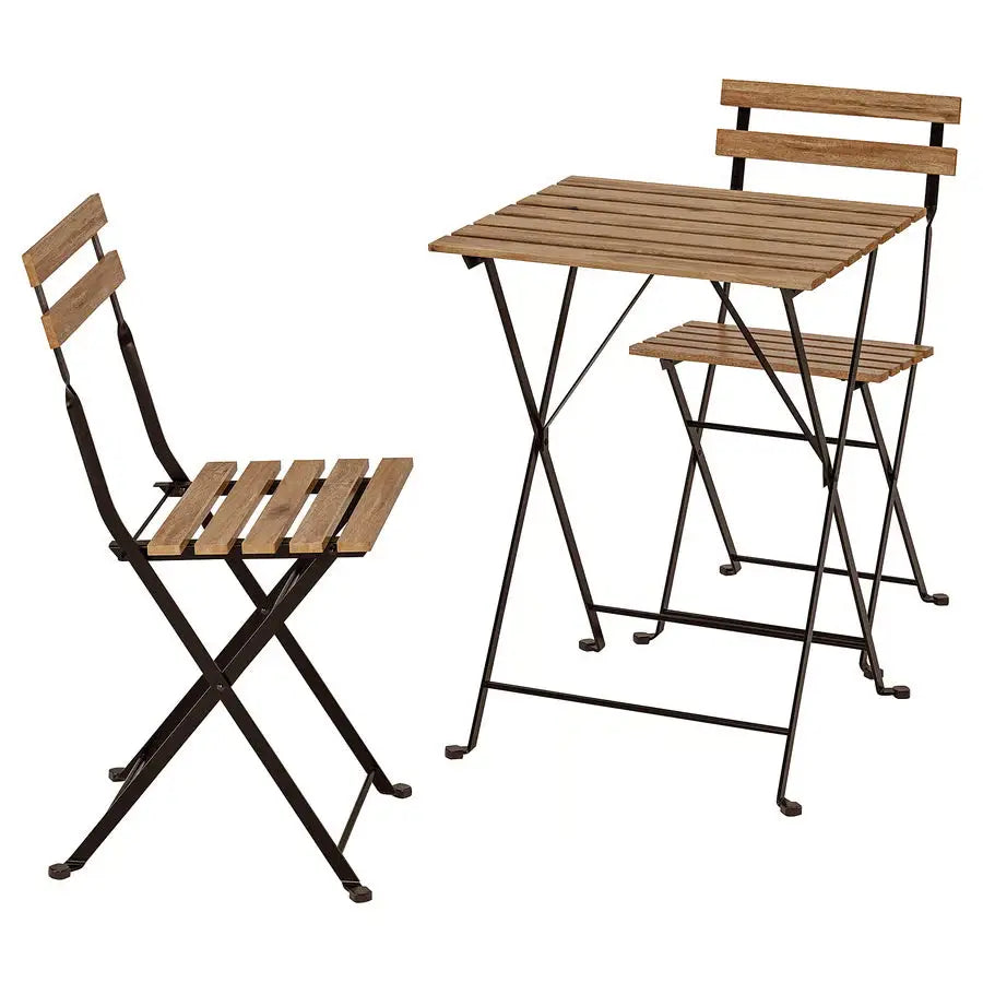 Table + 2 Chairs, Outdoor, Black/Light Brown Stained