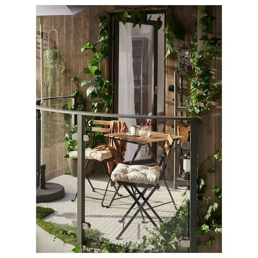 Table + 2 Chairs, Outdoor, Black/Light Brown Stained