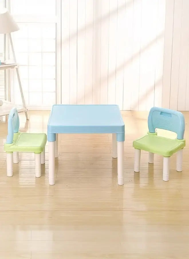 Table and Chair Set, 3 Piece Plastic Easy Clean- Suitable for Reading, Drawing, Snack Time, Arts Crafts, Preschool and More