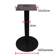 Black metal table base with square top plate cylindrical stem and circular foot for industrial dining bar furniture legs