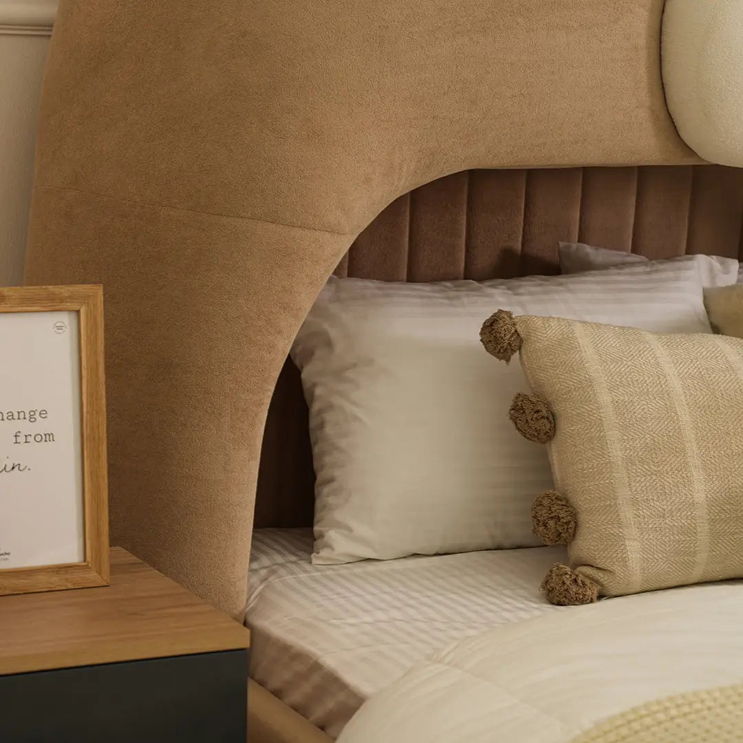 Teddy Kids Upholstered Bed – Modern Fabric Bed with Pouffe