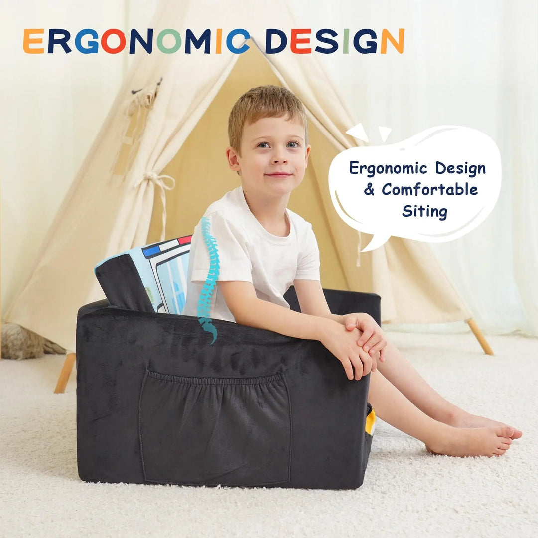 Tender Playful OEM Black Car Shaped Folding Kids Sofa Bed Small Foam Couch for Nursery