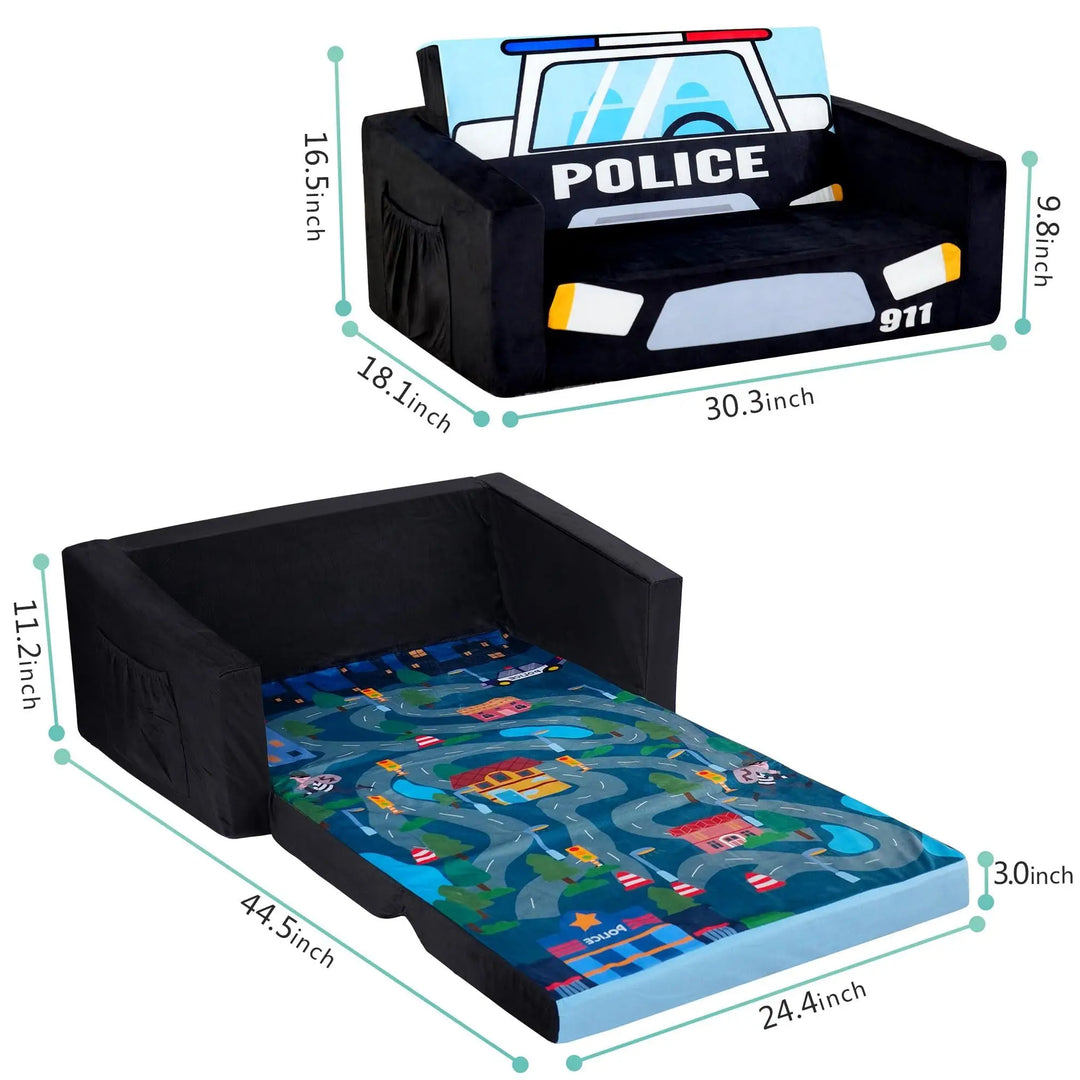 Tender Playful OEM Black Car Shaped Folding Kids Sofa Bed Small Foam Couch for Nursery