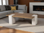 Load image into Gallery viewer, Travertine Coffee Table – Faux Travertine &amp; Wood Veneer (144 x 88 cm)